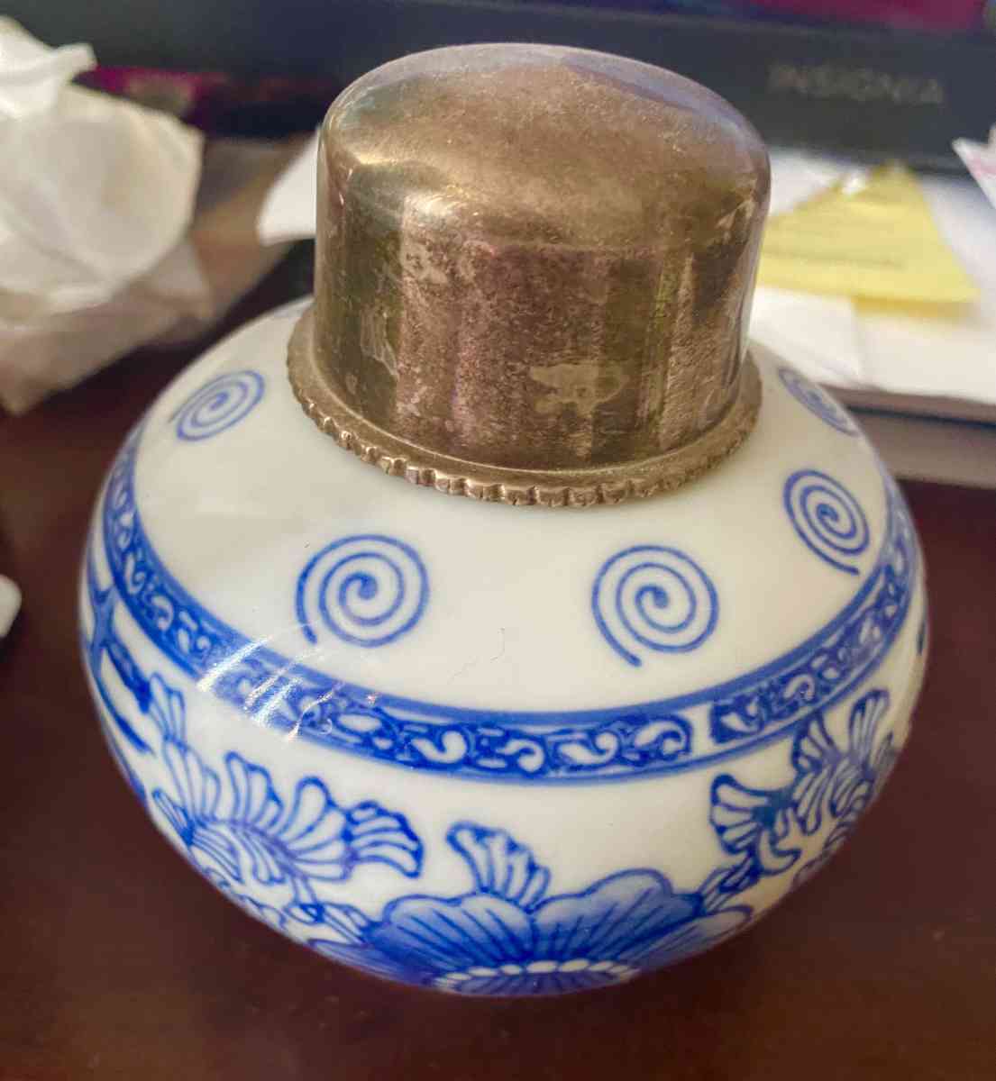 Gorgeous antique porcelain bottle with silver closure - Claremont, California - FleaMarketBay