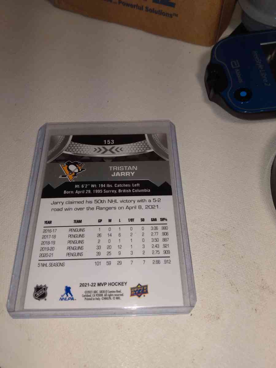upper Deck MVP 2022 Tristan Jarry - Alicia, Arkansas - FleaMarketBay
