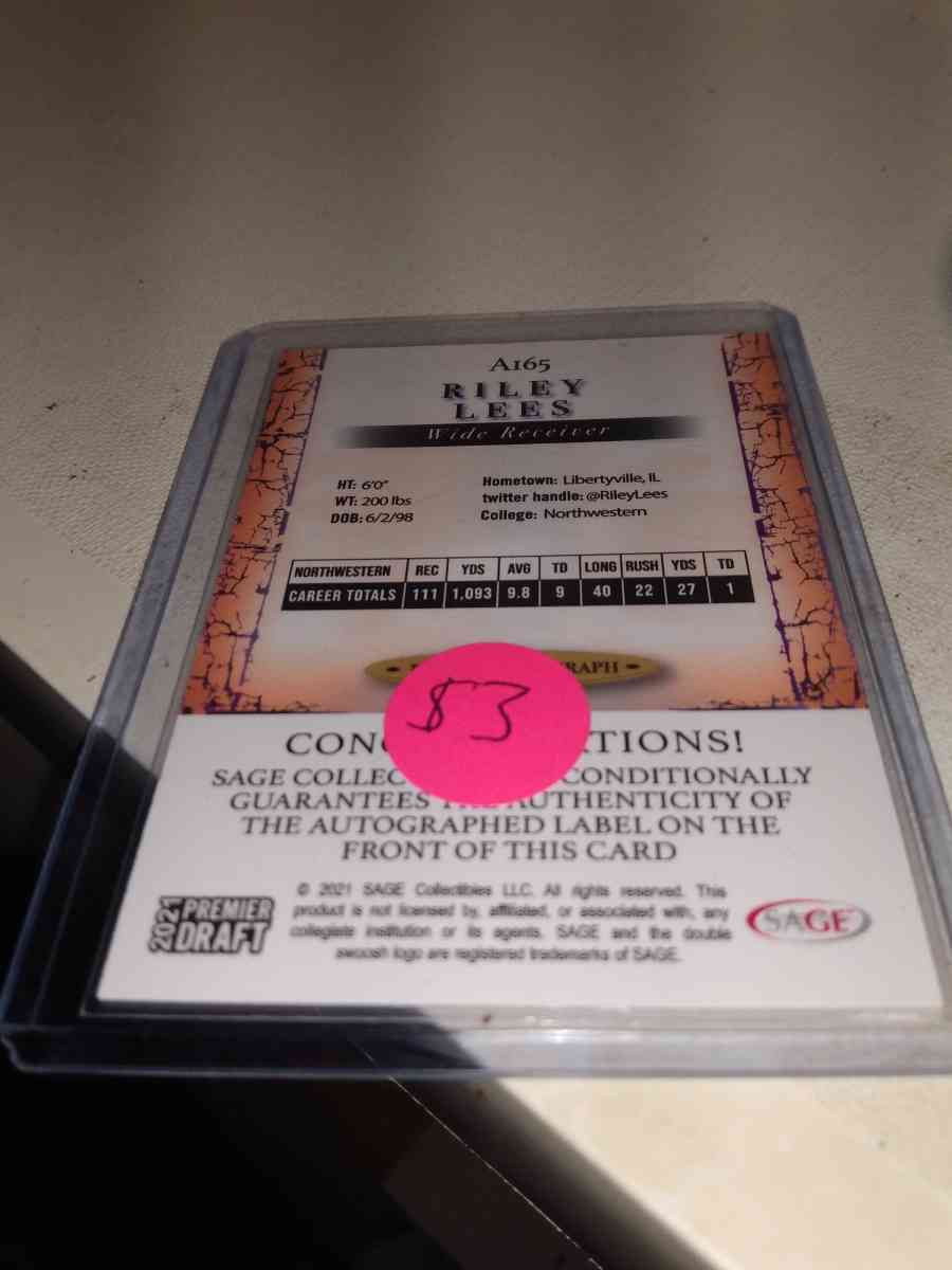 2021 premier draft Riley Lees autograph - Alicia, Arkansas - FleaMarketBay