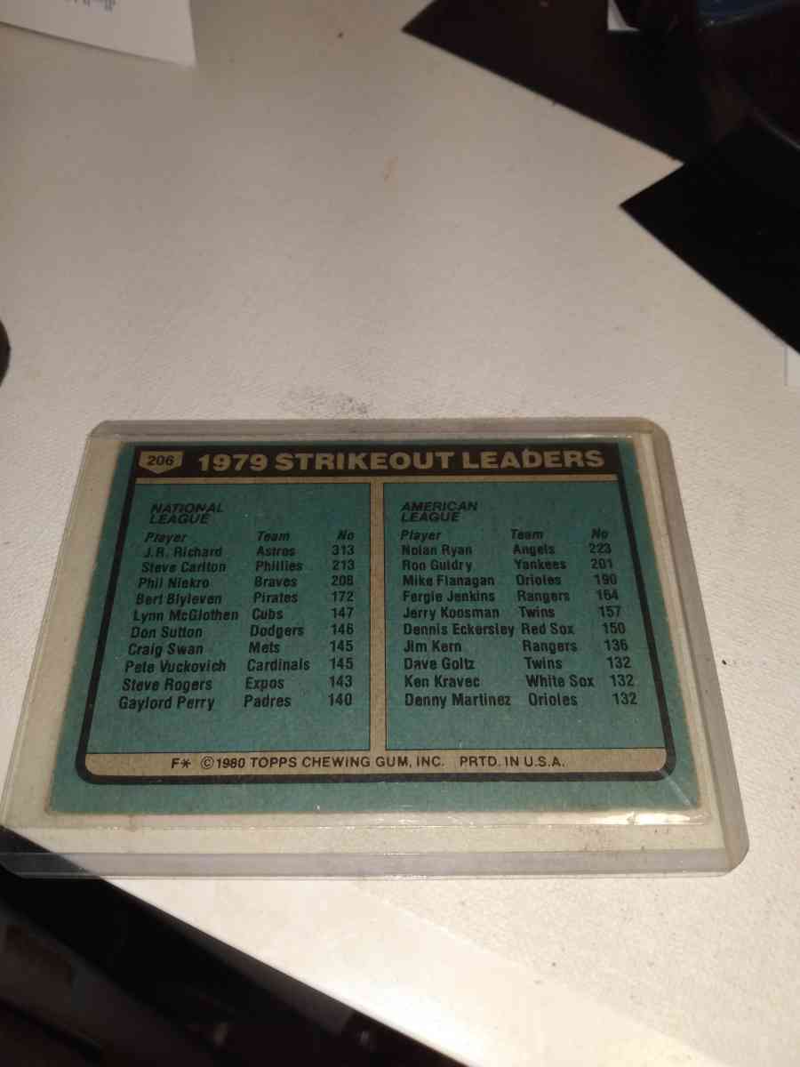 1980 Topps strikeout leaders Nolan Ryan and Jr Richard - Alicia, Arkansas - FleaMarketBay