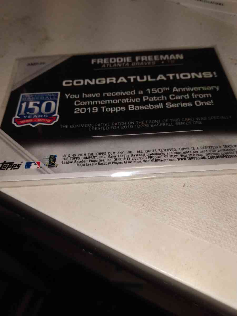 2019 Topps commemorative patch 150 years baseball Freddie Fr - Alicia, Arkansas - FleaMarketBay