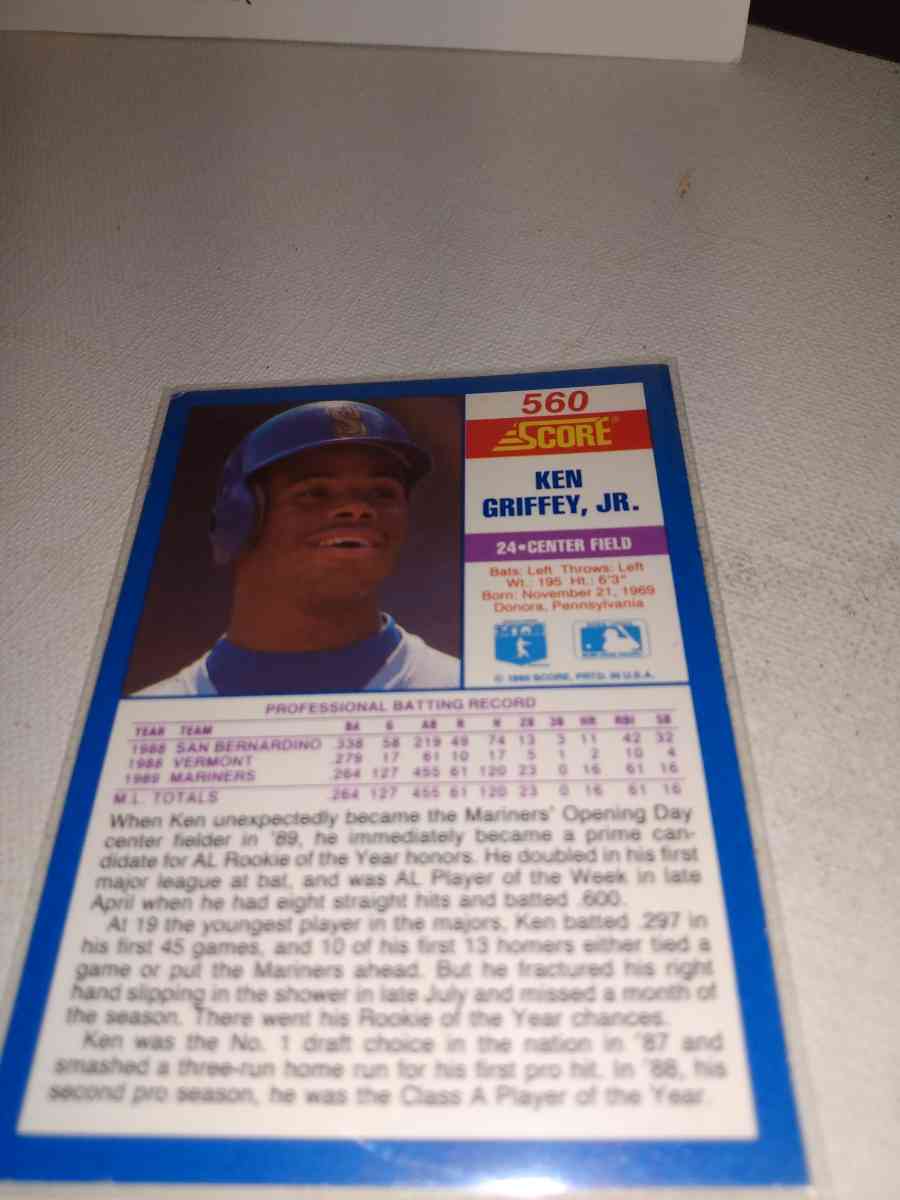 1990 score error card 560 Ken Griffey Jr - Alicia, Arkansas - FleaMarketBay