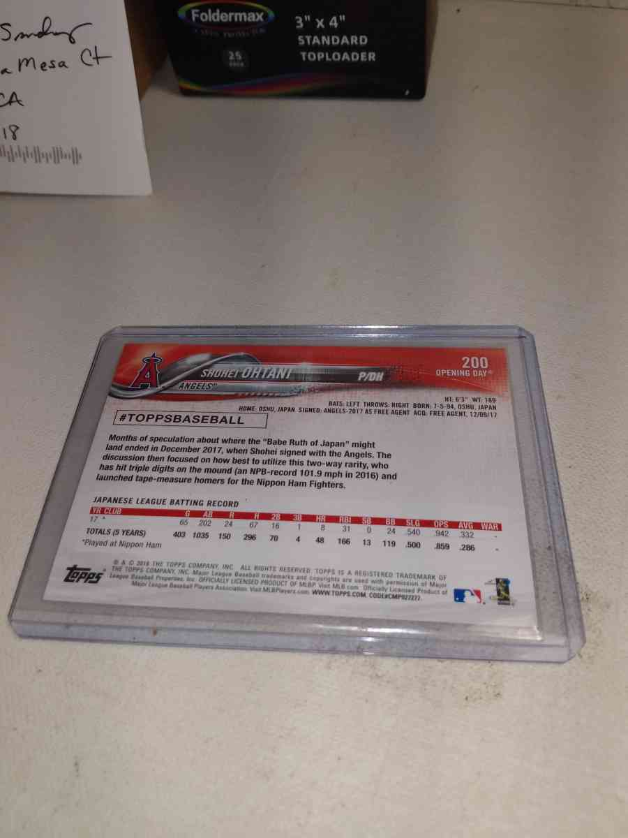 2018 Topps rookie card shei Ohtani - Alicia, Arkansas - FleaMarketBay