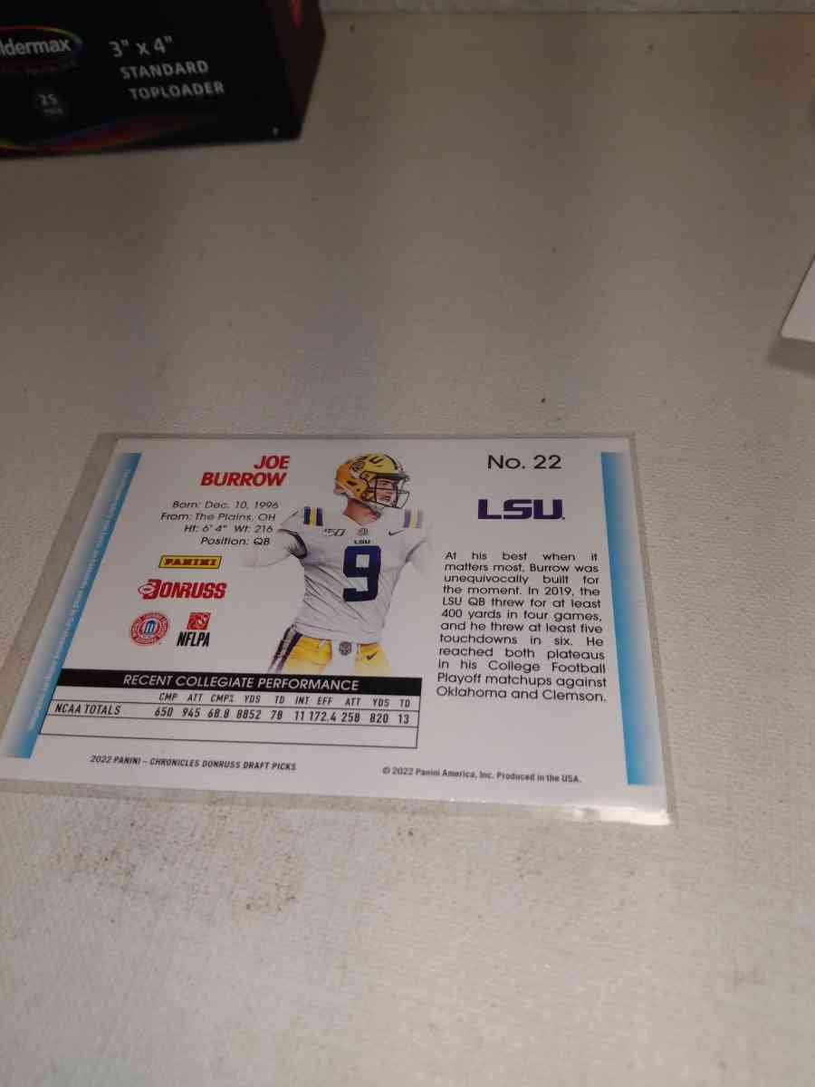 2022 donruss Joe Burrow - Alicia, Arkansas - FleaMarketBay