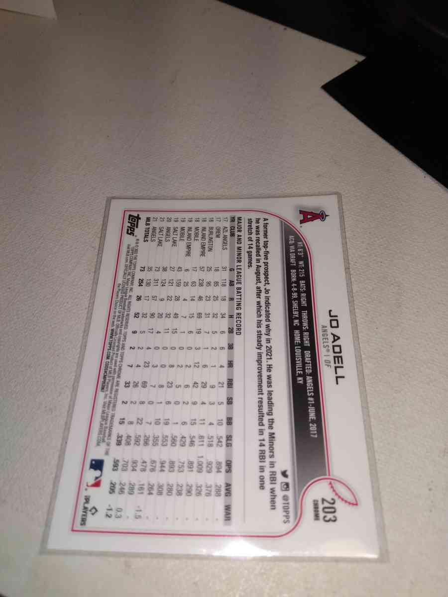 2022 Topps Chrome silver border Joe Adell - Alicia, Arkansas - FleaMarketBay