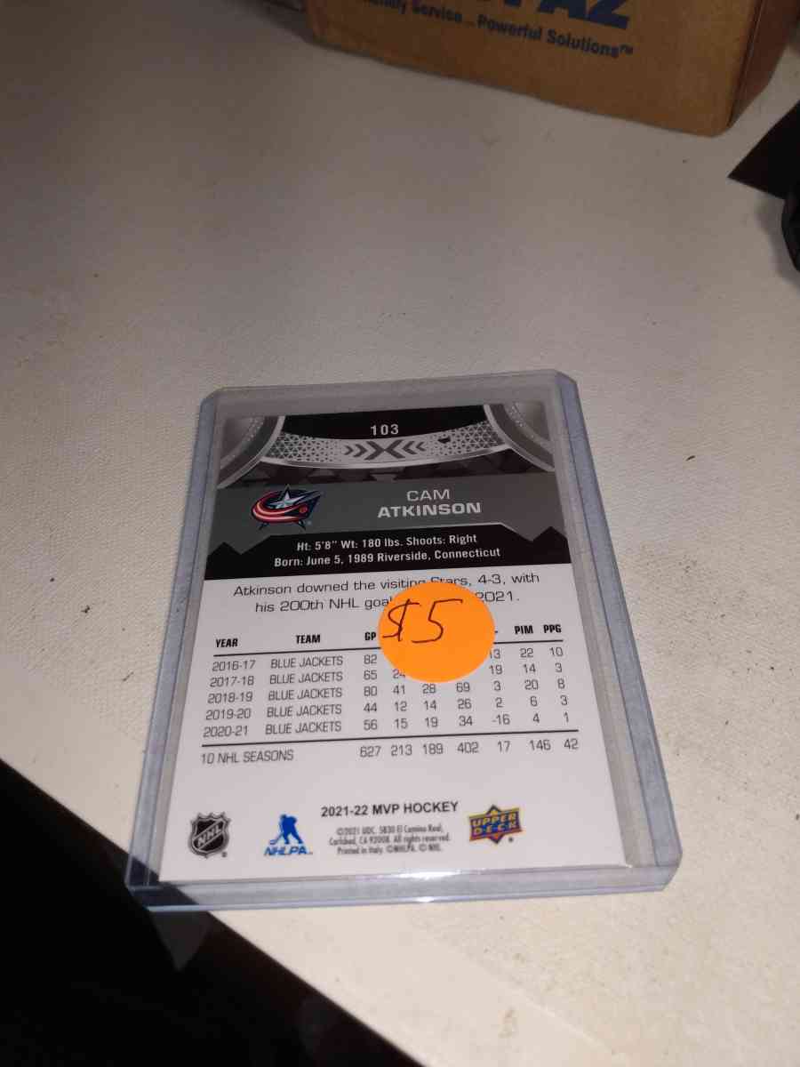 MVP upper Deck 2021 autograph Cam Atkinson - Alicia, Arkansas - FleaMarketBay
