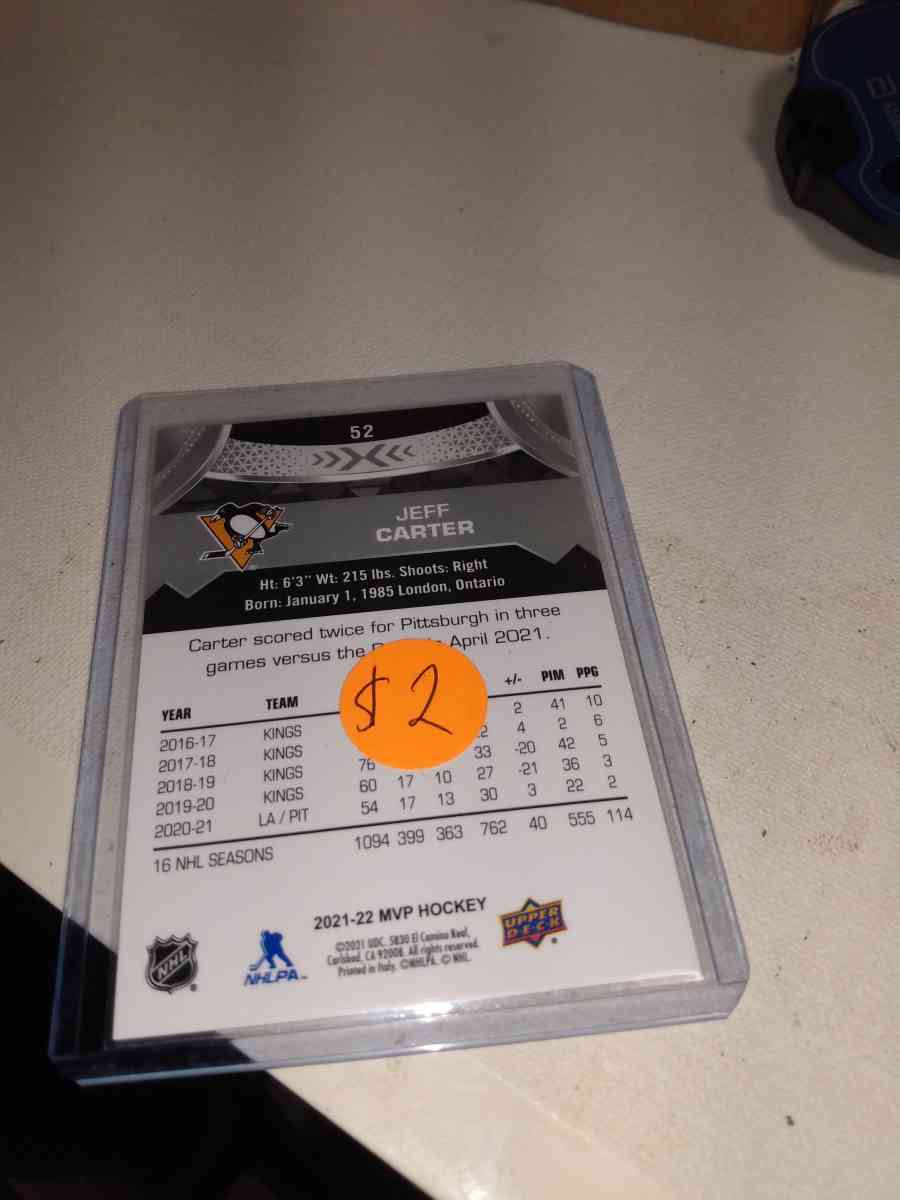 2022 upper Deck MVP autograph Jeff Carter - Alicia, Arkansas - FleaMarketBay