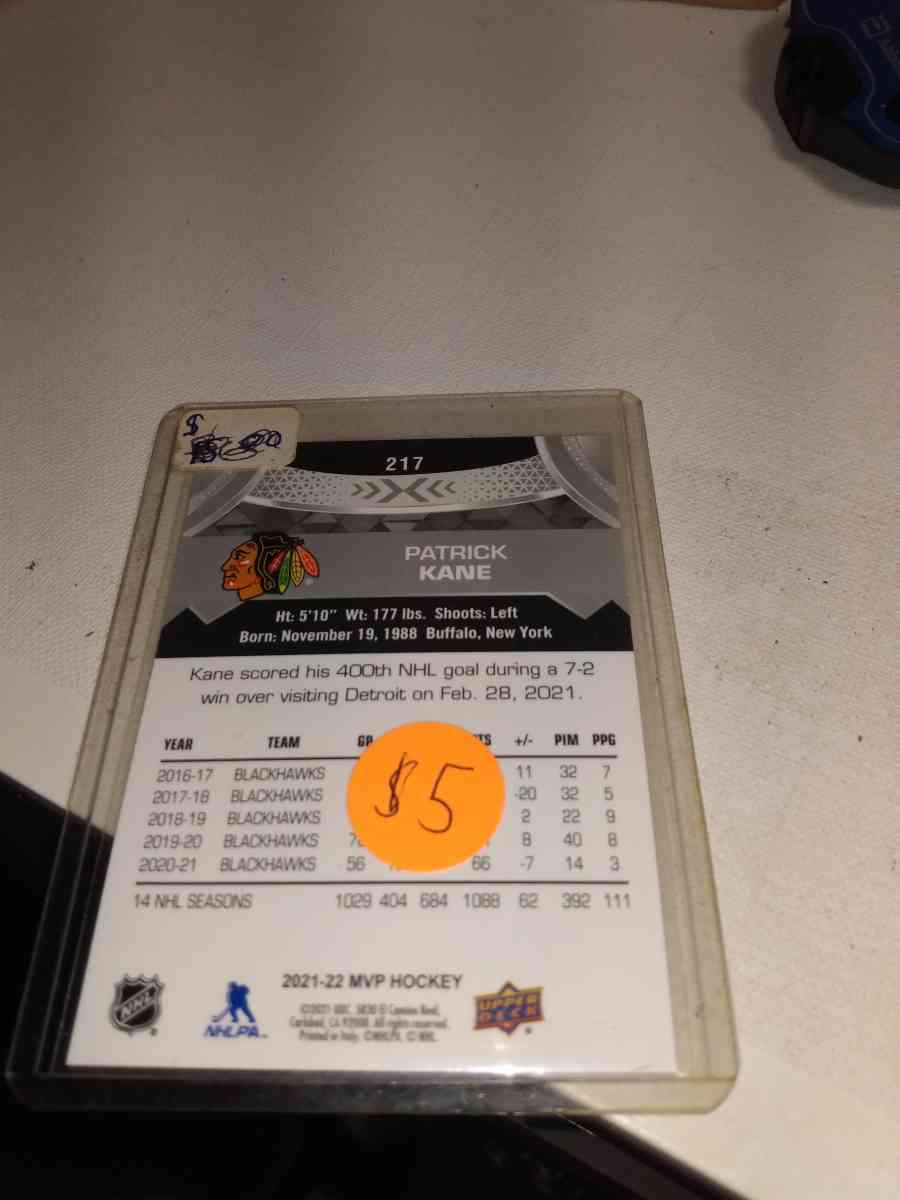 2022 MVP upper Deck autograph Patrick Kane - Alicia, Arkansas - FleaMarketBay