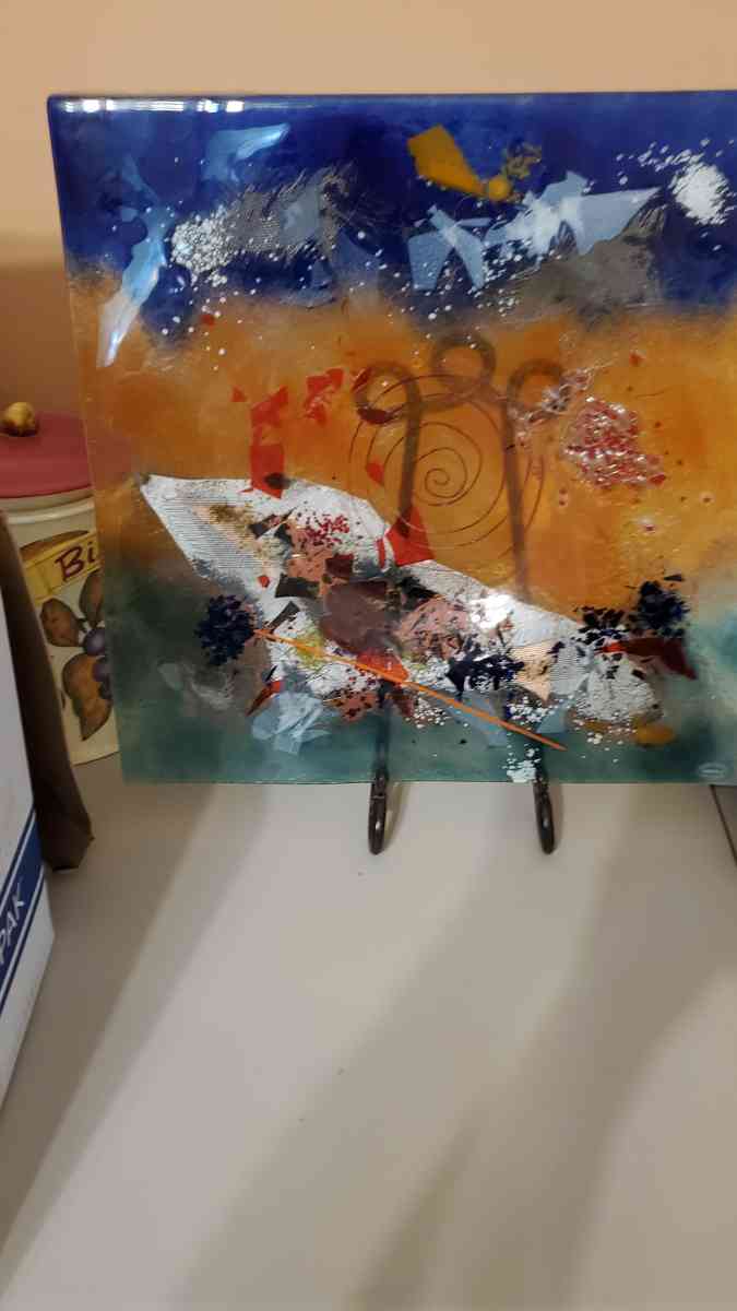 Abstract Glass Art Picture with Stand