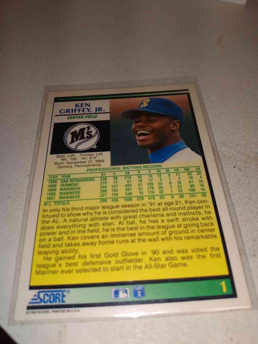 1992 score Ken Griffey Jr card number one - Alicia, Arkansas - FleaMarketBay