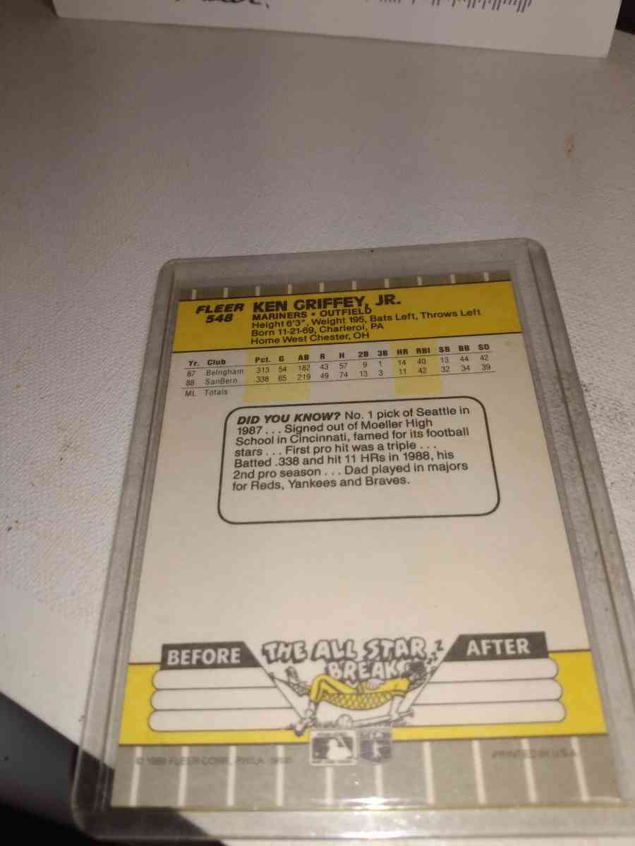 1989 Fleer rookie card Ken Griffey Jr - Alicia, Arkansas - FleaMarketBay