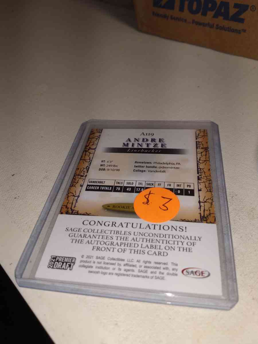 2021 premier draft rookie card Auto Andre mintze - Alicia, Arkansas - FleaMarketBay