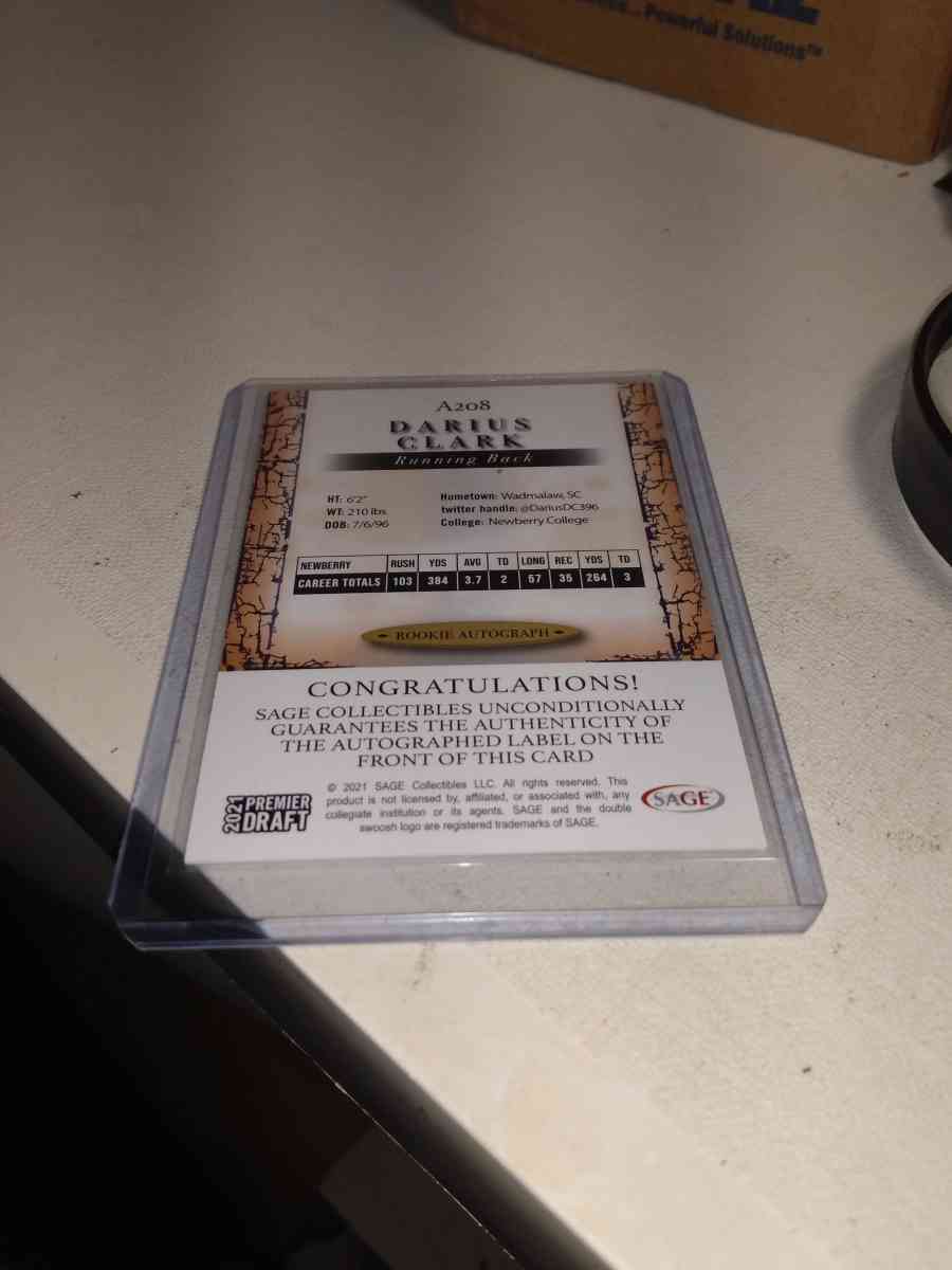 2021 draft premier rookie autographed Darius Clark - Alicia, Arkansas - FleaMarketBay
