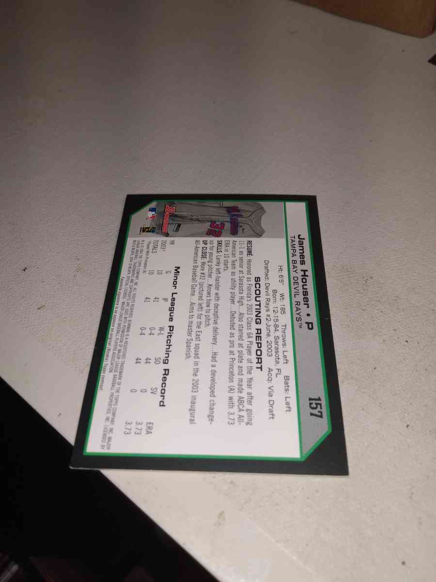 2004 minor league baseball Bowman James houser - Alicia, Arkansas - FleaMarketBay