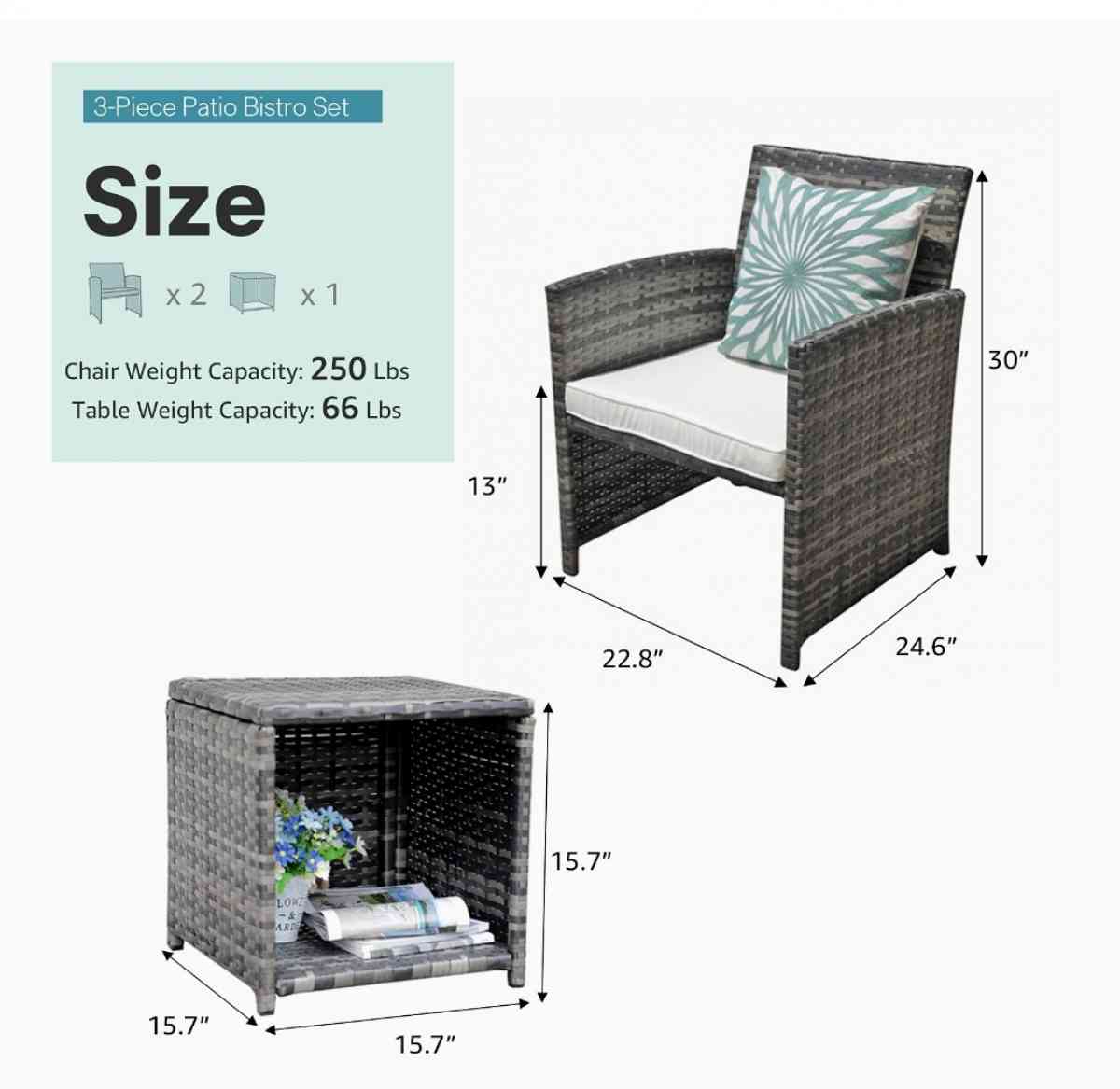 3pc outdoor patio set gray wicker with cream color cushion - Stockton, California - FleaMarketBay