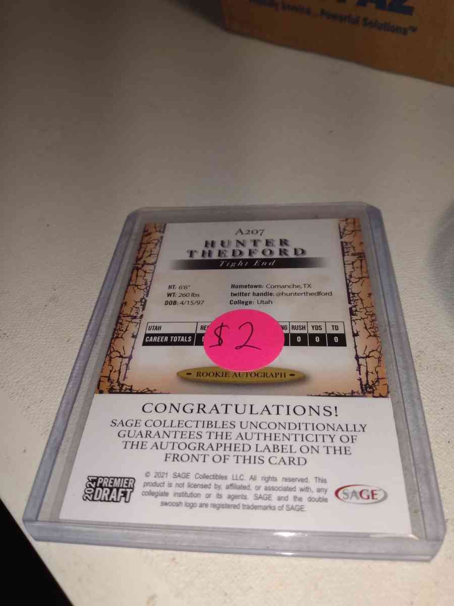 2021 premier draft autographed card Hunter thed Ford - Alicia, Arkansas - FleaMarketBay