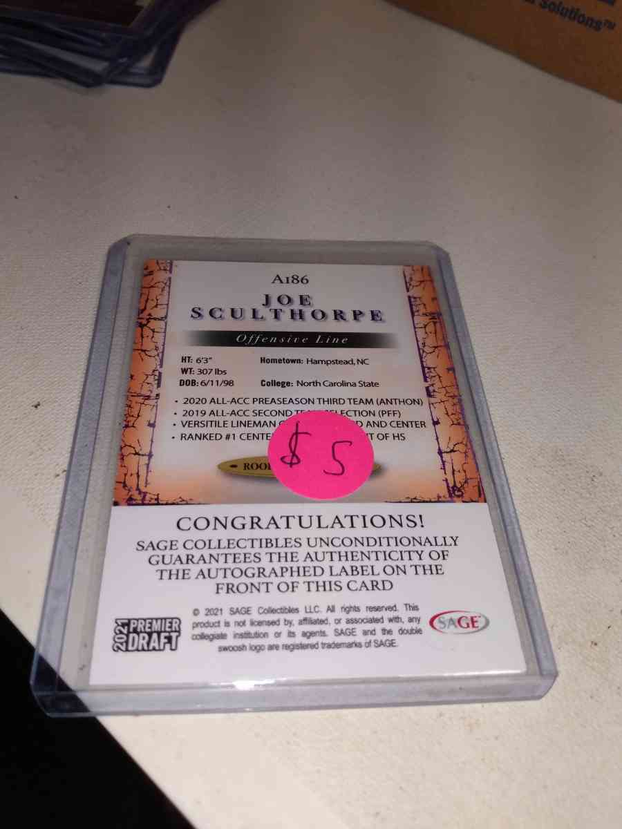 2021 premier draft autograph Joe Sculthorpe - Alicia, Arkansas - FleaMarketBay