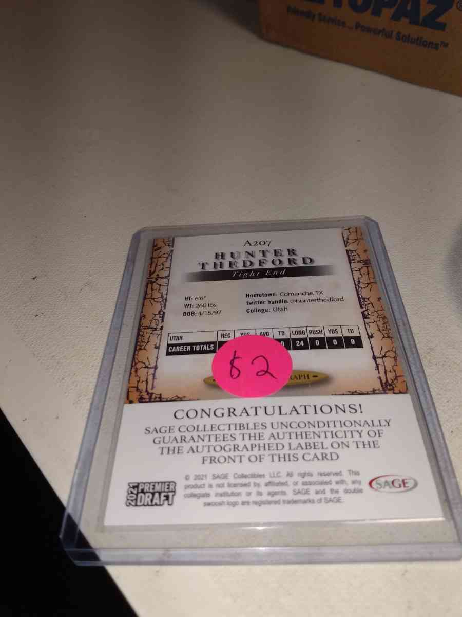 2021 premier draft Hunter thed Ford autographed rookie card - Alicia, Arkansas - FleaMarketBay