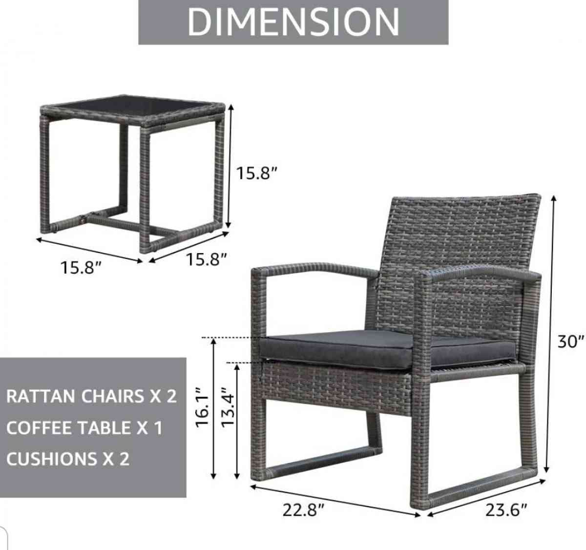 3pc outdoor patio balcony porch wicker furniture set - Stockton, California - FleaMarketBay