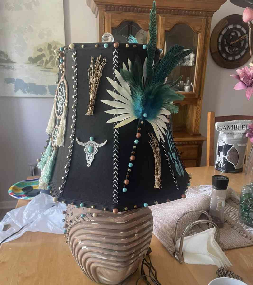 Upcycled Native American hand crafted and hand painted Lamp - Washington, Michigan - FleaMarketBay