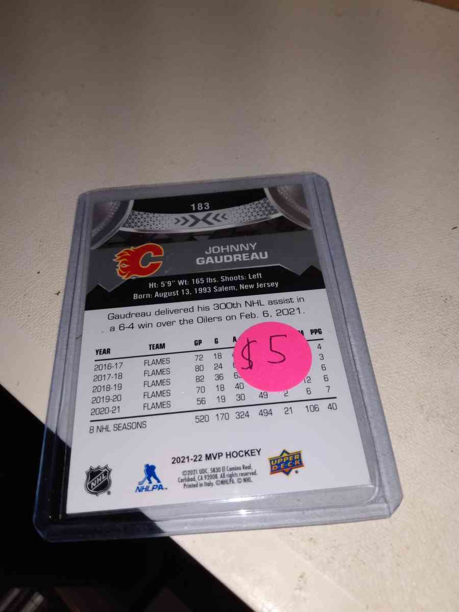 MVP upper Deck 2021 autograph Johnny Gaudreau - Alicia, Arkansas - FleaMarketBay