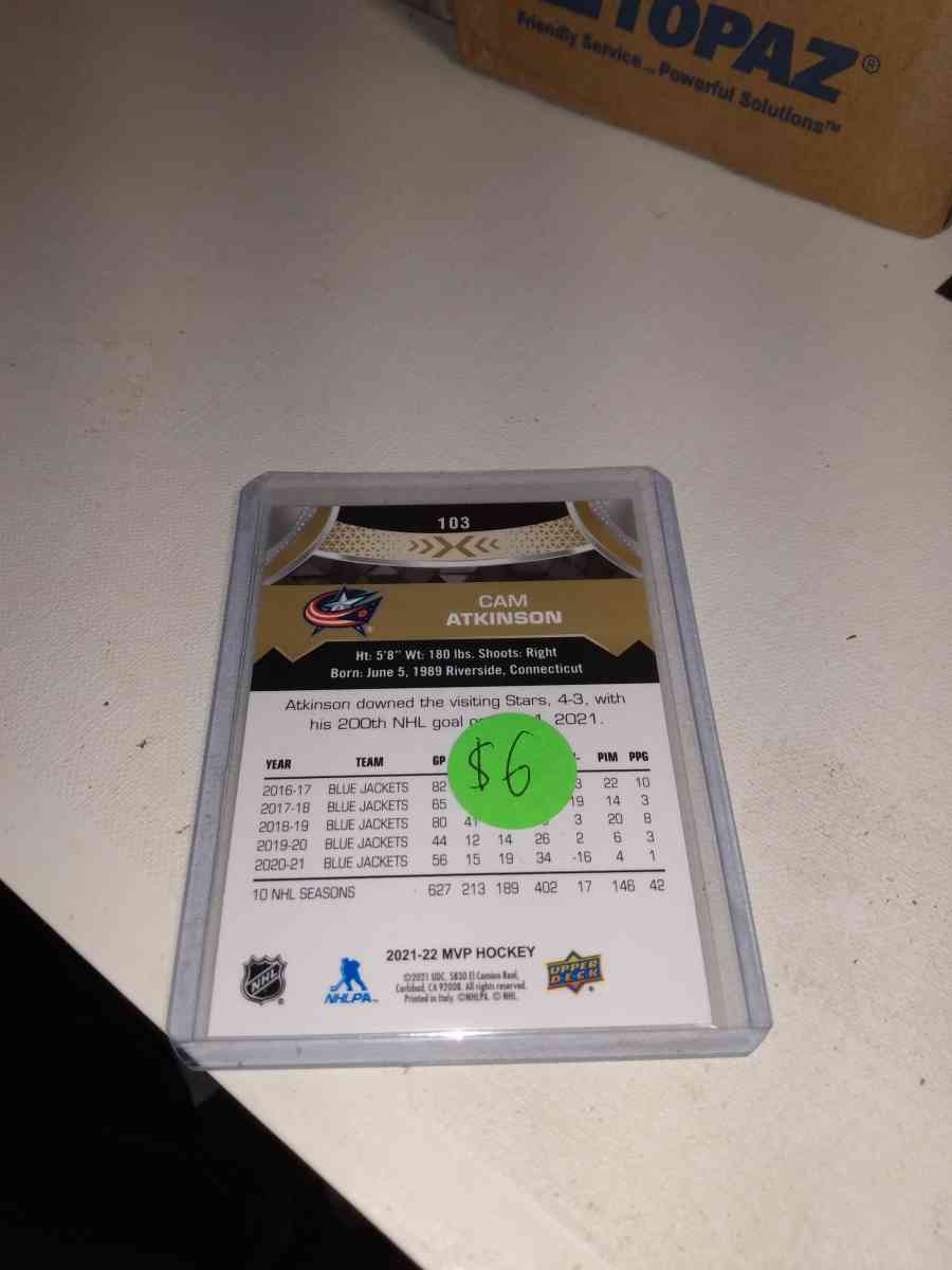2021 MVP upper Deck Gold autograph Cam Atkinson - Alicia, Arkansas - FleaMarketBay