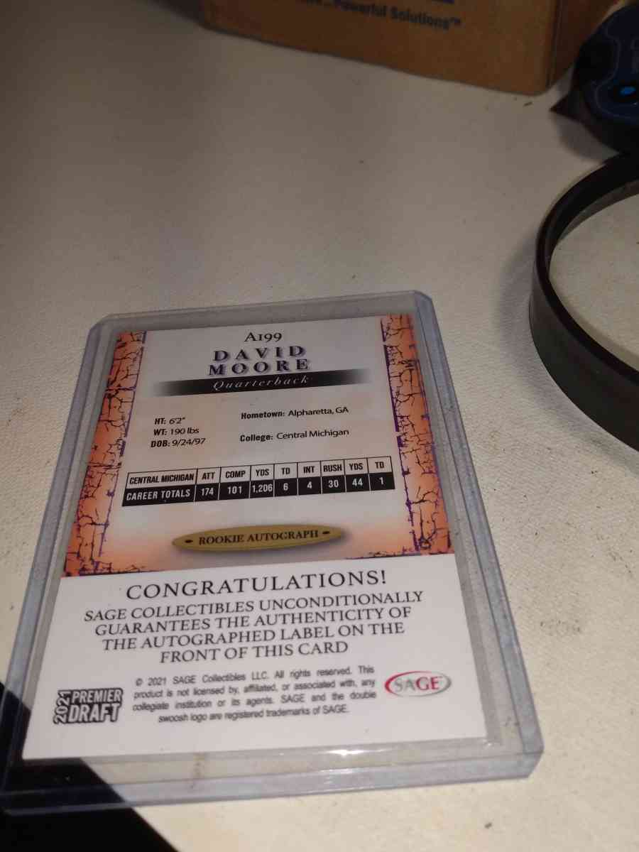 2021 premier draft autographed rookie David Moore - Alicia, Arkansas - FleaMarketBay