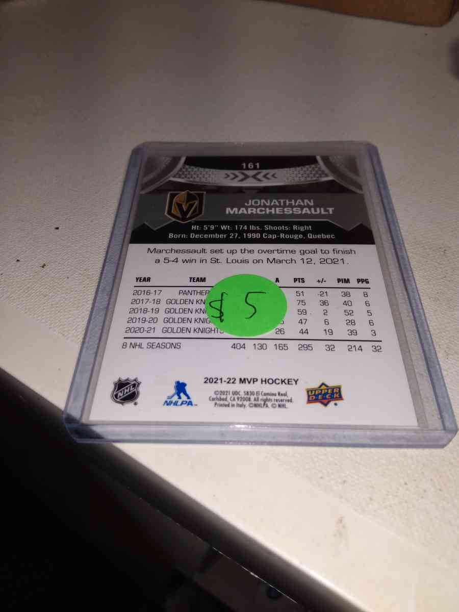 3022  2022 upper Deck MVP autograph Jonathan Marchessault - Alicia, Arkansas - FleaMarketBay