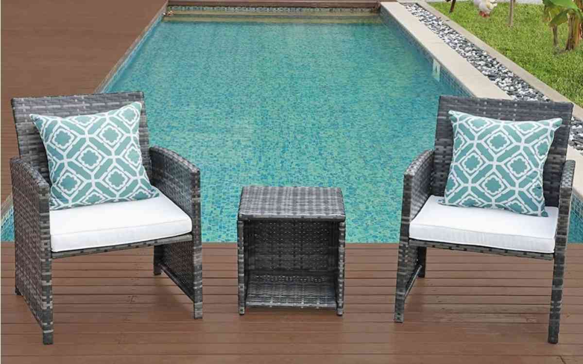 3pc outdoor patio set gray wicker with cream color cushion - Stockton, California