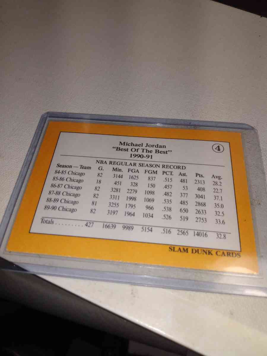 1991 1992 slam dunk cards Michael Jordan card number four - Alicia, Arkansas - FleaMarketBay