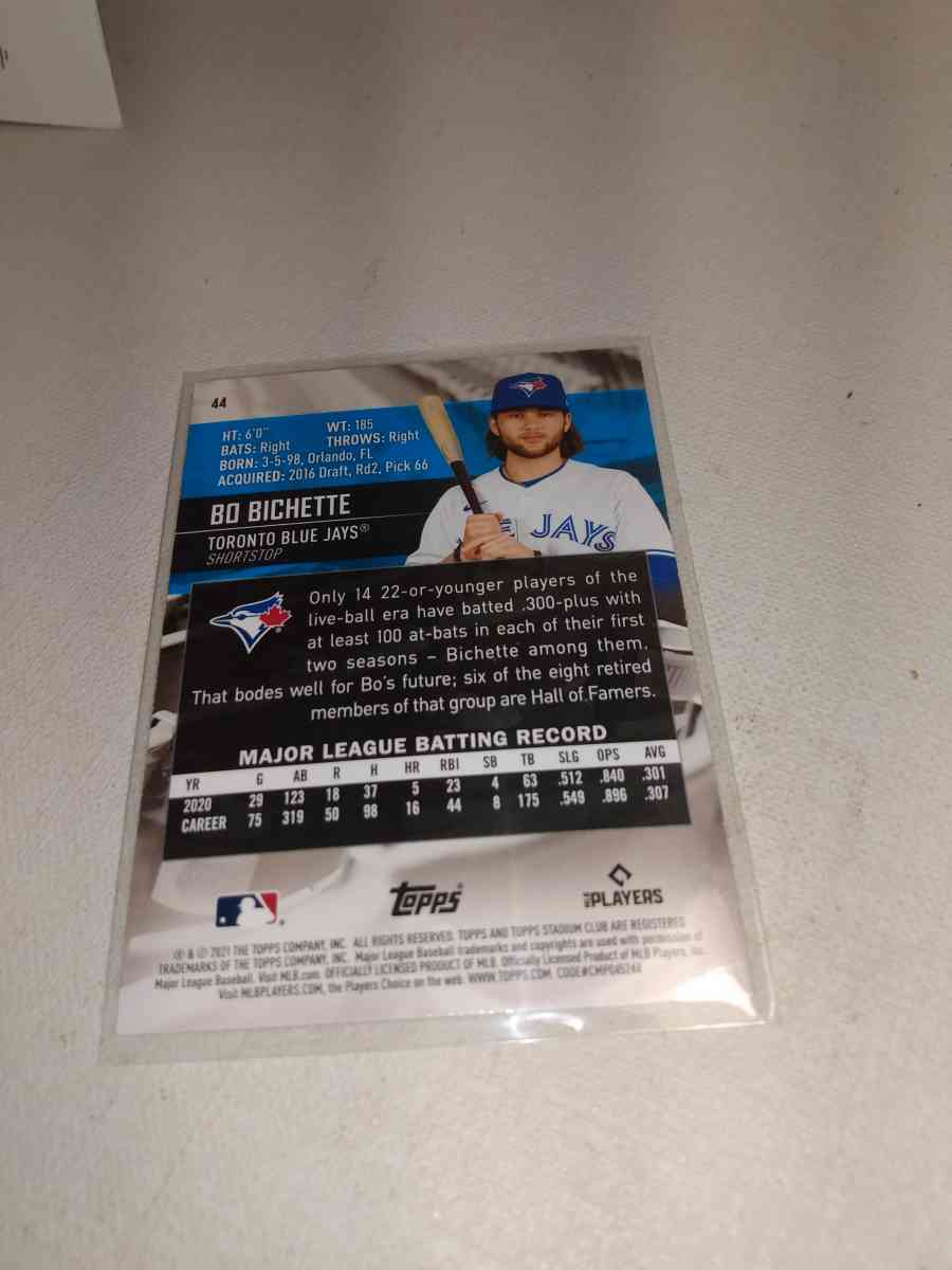 2021 stadium club Bo Bichette - Alicia, Arkansas - FleaMarketBay