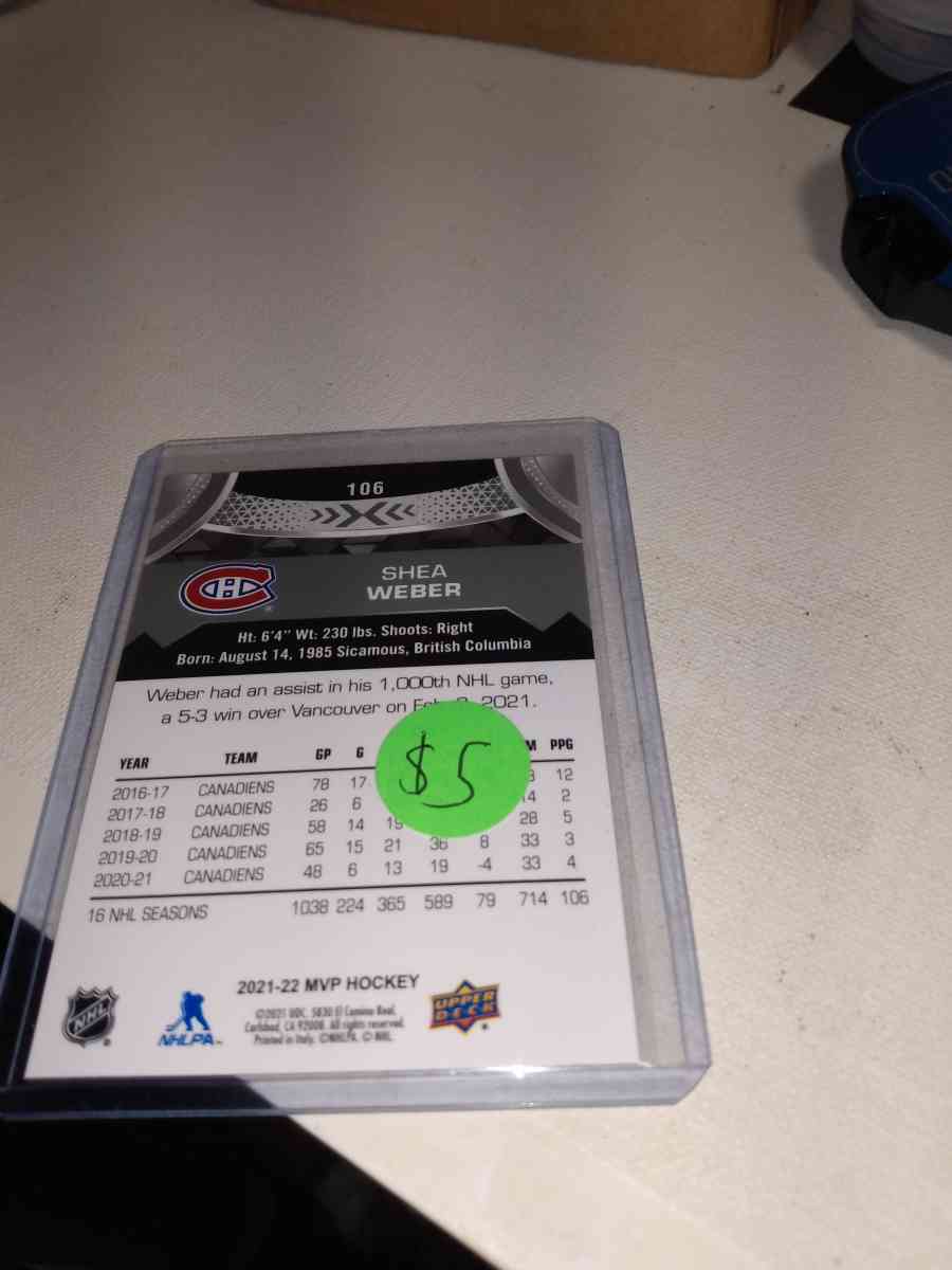 MVP upper Deck hockey autograph Shea Weber - Alicia, Arkansas - FleaMarketBay