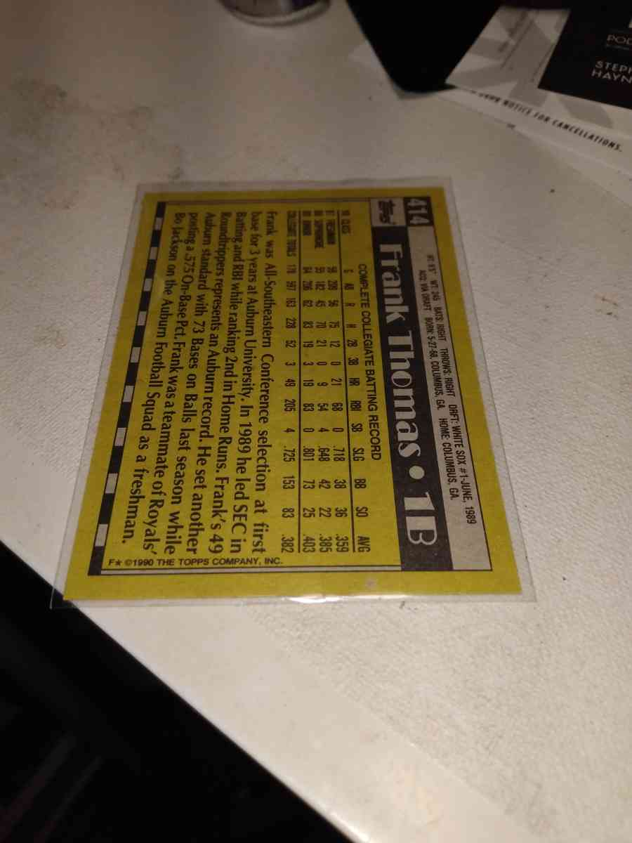 1990 Topps rookie card Frank Thomas - Alicia, Arkansas - FleaMarketBay