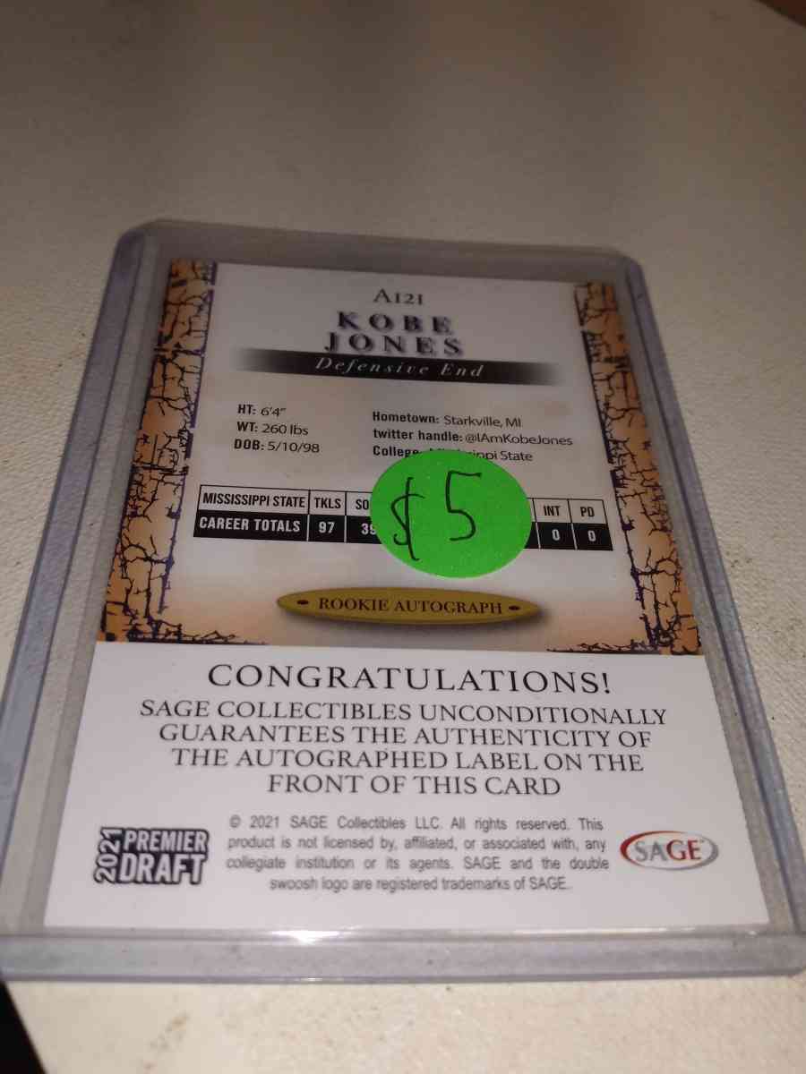 2021 premier draft Kobe Jones autograph - Alicia, Arkansas - FleaMarketBay