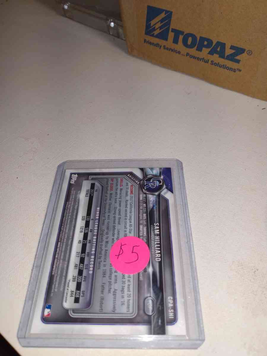 2018 Bowman Chrome rookie autograph Sam Hilliard - Alicia, Arkansas - FleaMarketBay