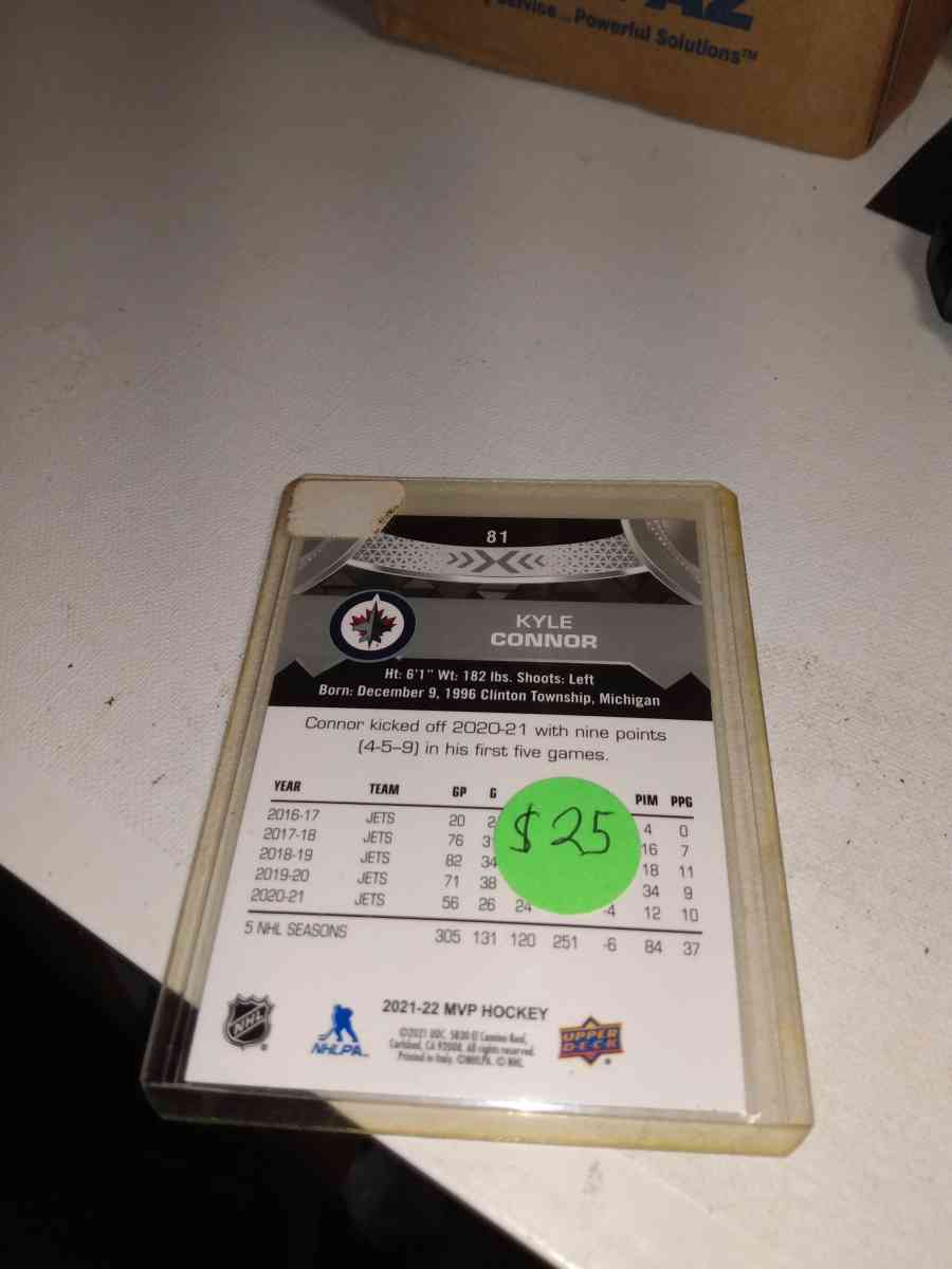 20212022 upper Deck MVP autograph Kyle Connor - Alicia, Arkansas - FleaMarketBay