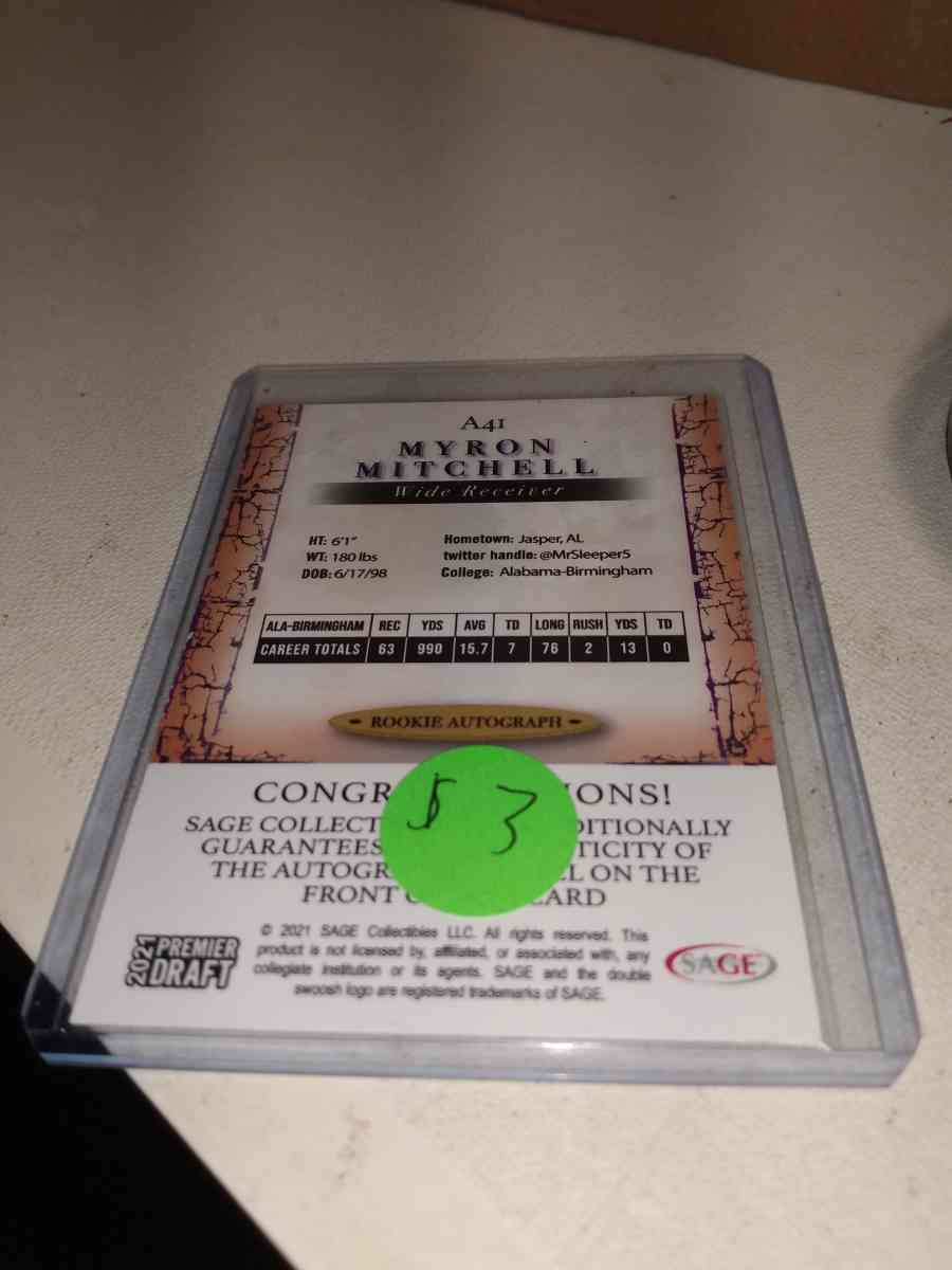 2021 draft premiere rookie card autographed myyron Mitchell - Alicia, Arkansas - FleaMarketBay