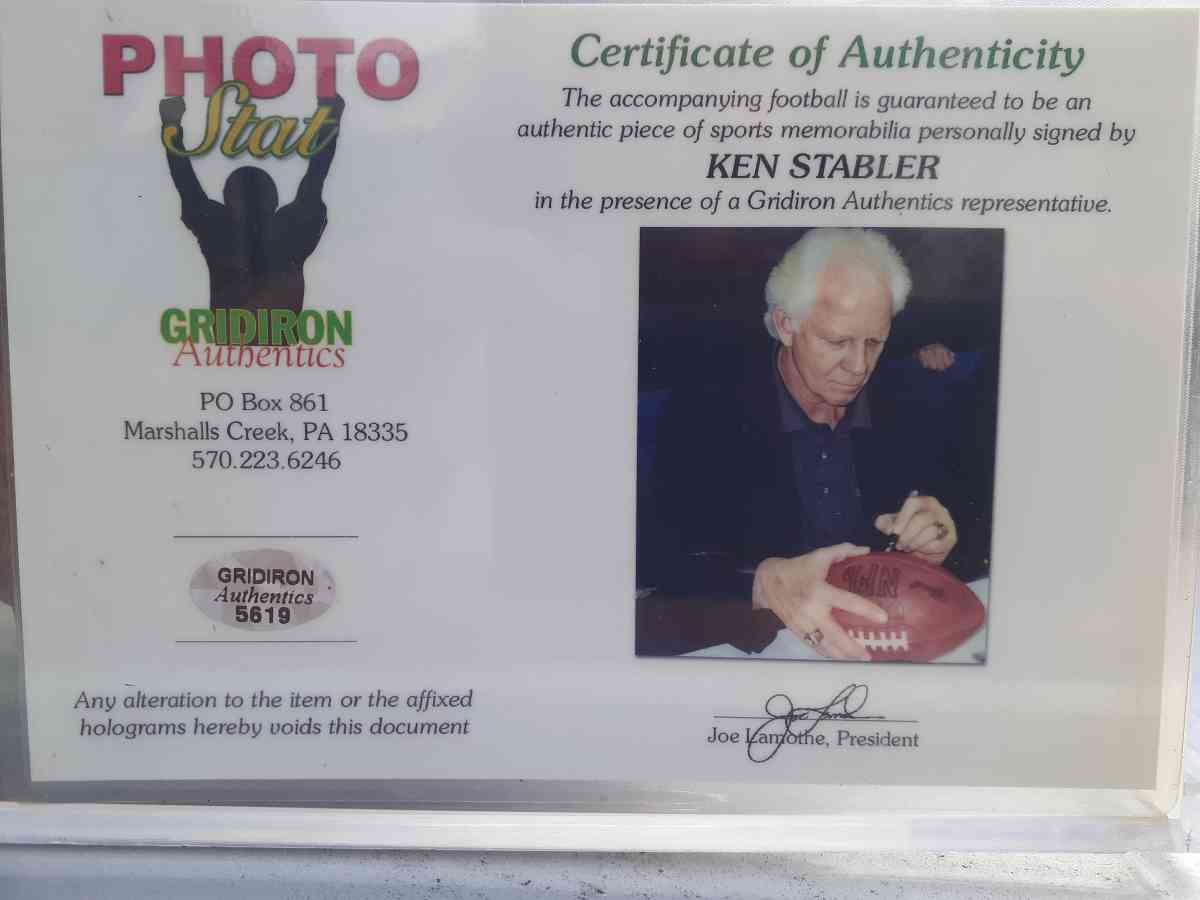 an autographed Ken Stabler football in an acrylic case - Red Boiling Springs, Tennessee - FleaMarketBay
