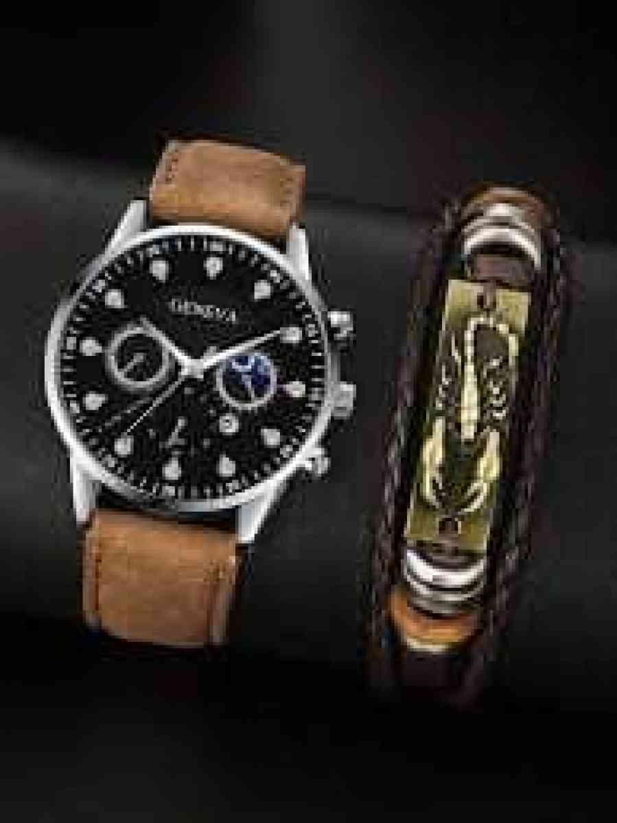 25 1pc Mens Casual Calendar Quartz Watch  1pc Braided Bracel - Indianapolis, Indiana