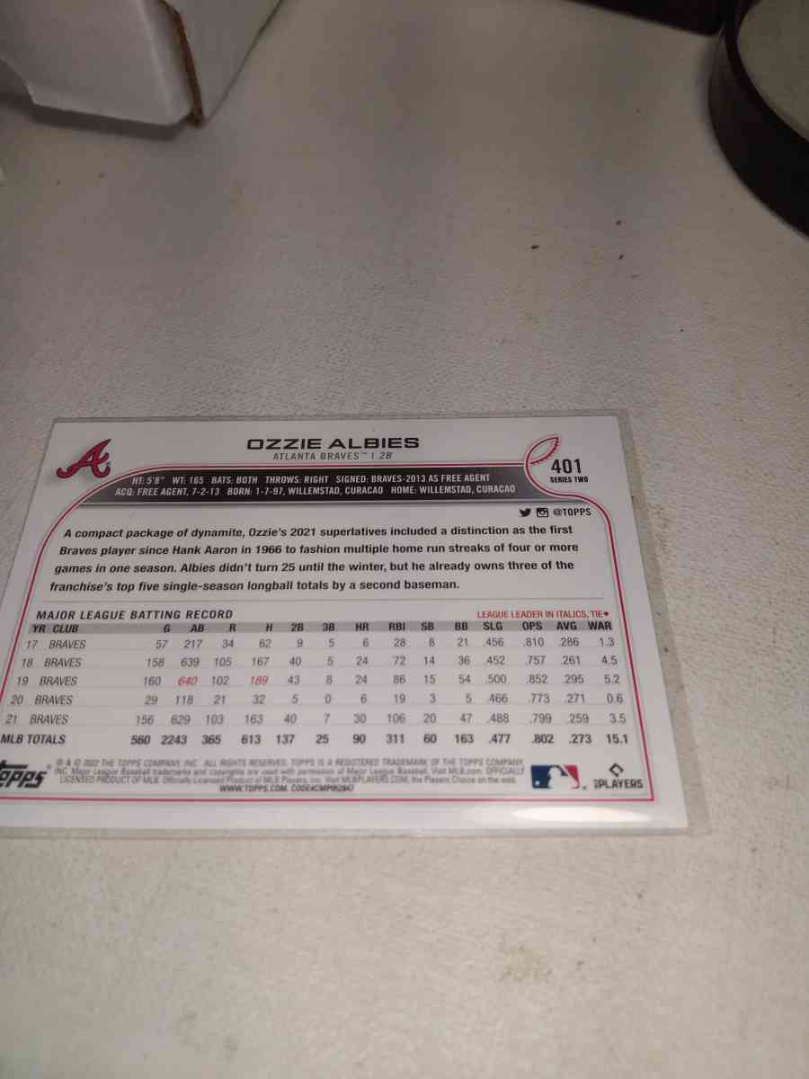Topps 2022 Ozzie Albies - Alicia, Arkansas - FleaMarketBay