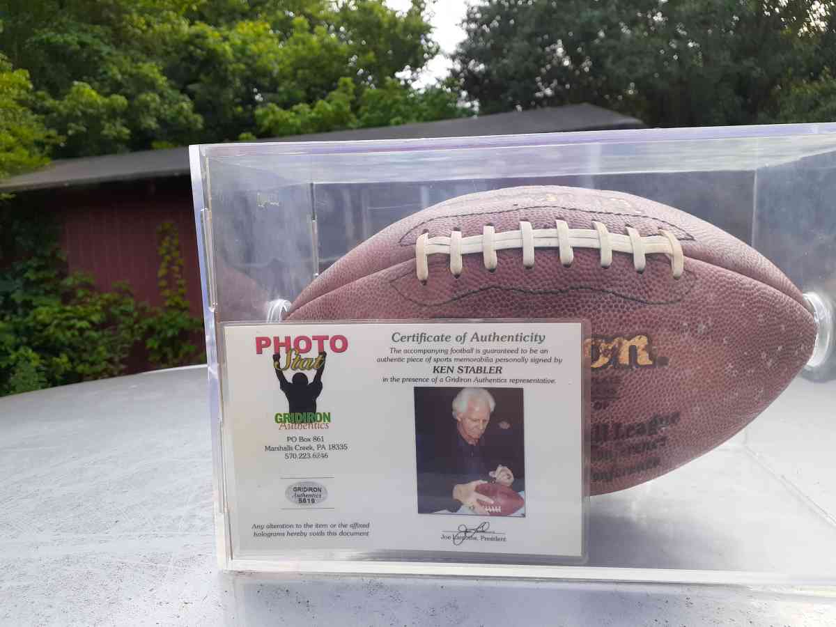 an autographed Ken Stabler football in an acrylic case - Red Boiling Springs, Tennessee