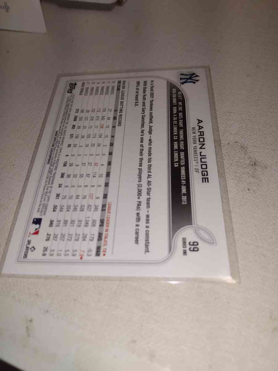 2022 Topps or number 99 Aaron judge - Alicia, Arkansas - FleaMarketBay