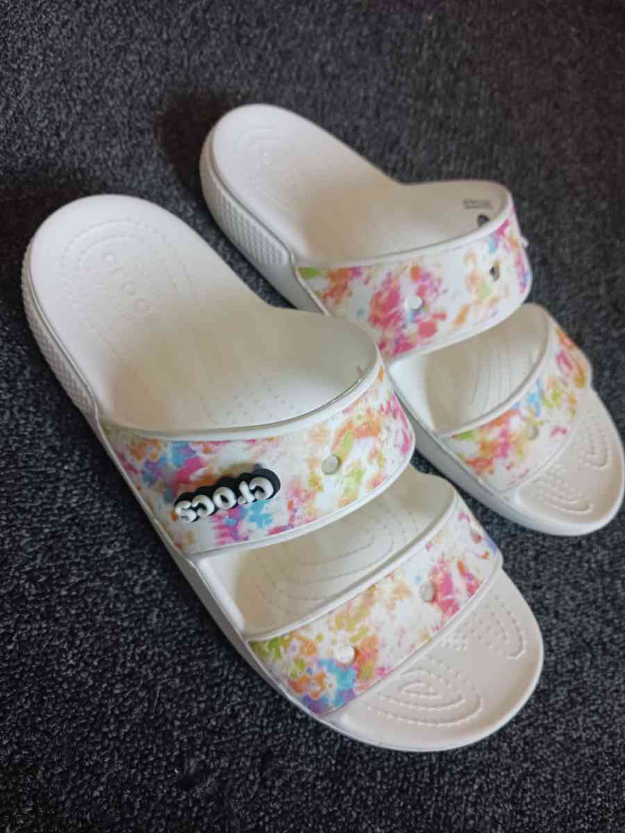 Crocs in White Splatter Paint Design - Arverne, New York