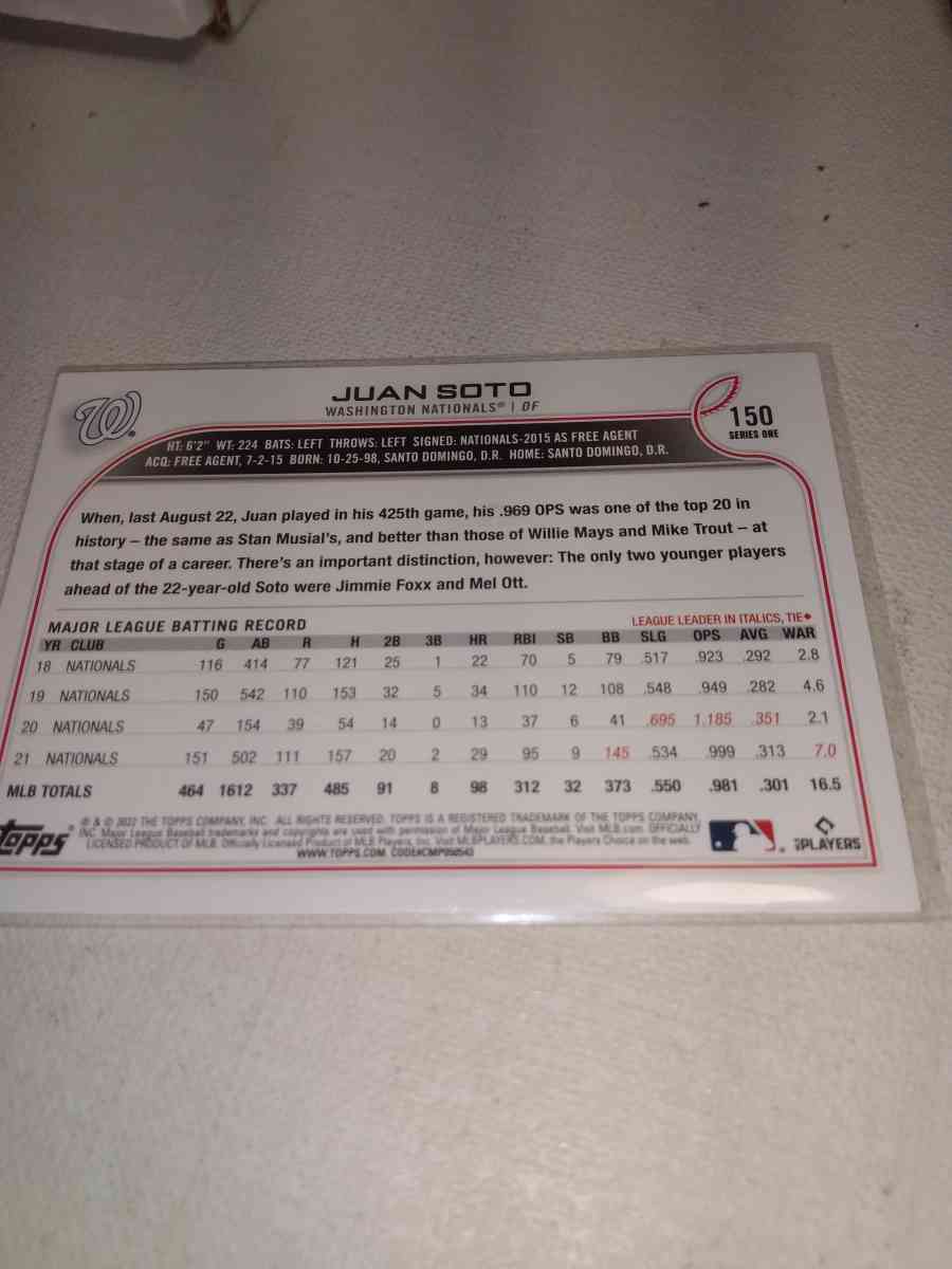 2022 Topps juan soto - Alicia, Arkansas - FleaMarketBay