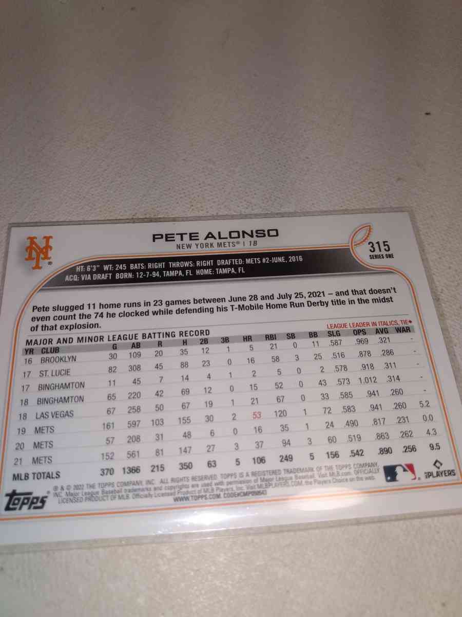 2022 Topps Pete Alonso - Alicia, Arkansas - FleaMarketBay