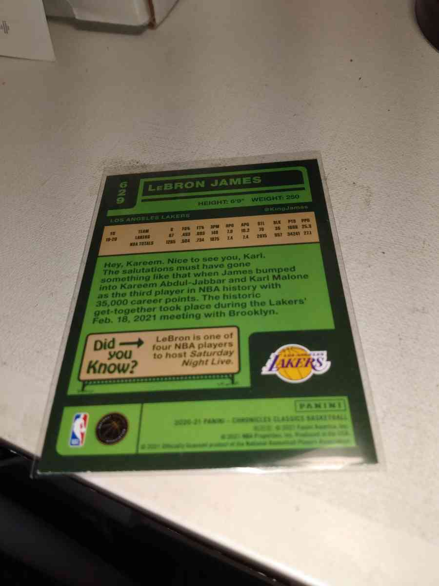 2020 2021 card number 629 classic LeBron James - Alicia, Arkansas - FleaMarketBay