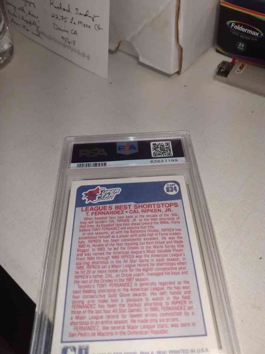 1990 Fleer card number 634 Tony Fernandez Cal ripken Jr PSA - Alicia, Arkansas - FleaMarketBay