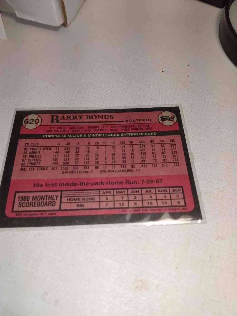 1989 Topps Barry bonds - Alicia, Arkansas - FleaMarketBay