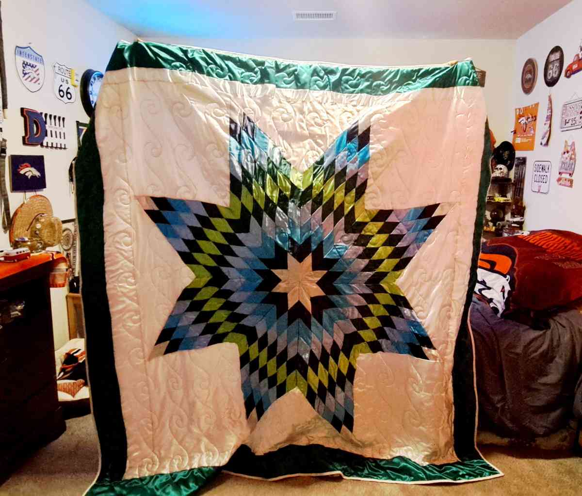 satin machine stitched Star quilt - Denver, Colorado