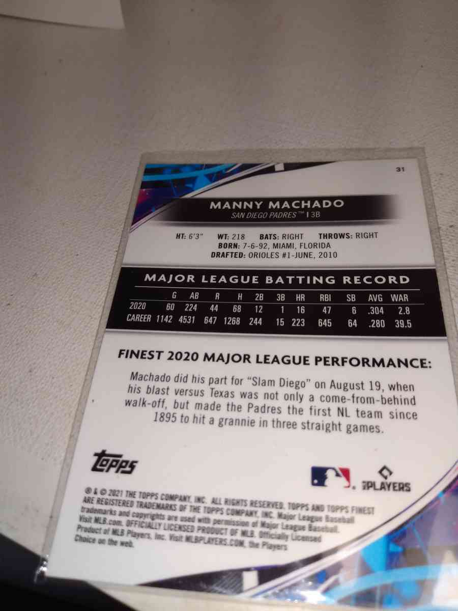 2021 Topps finest Manny Machado - Alicia, Arkansas - FleaMarketBay